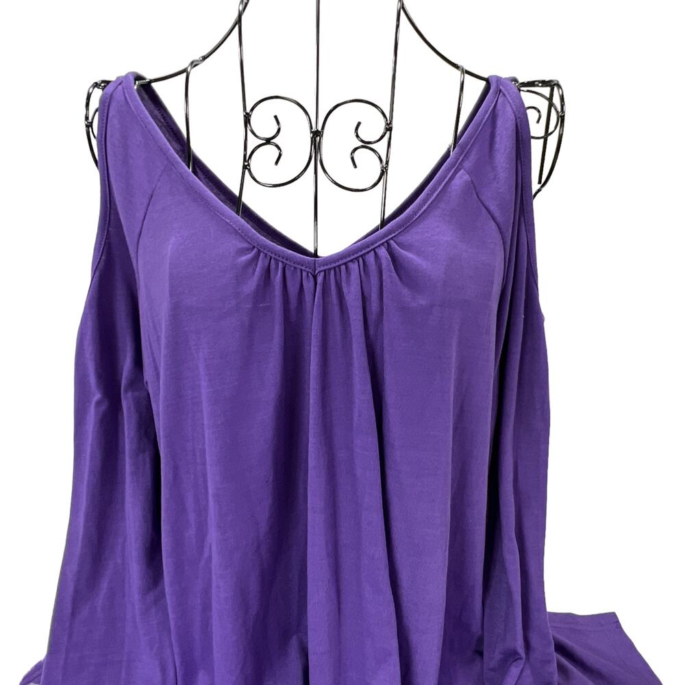 Long Sleeve Cold Shoulder Asymmetrical Tunic Top Blouse Purple Measurements Incl